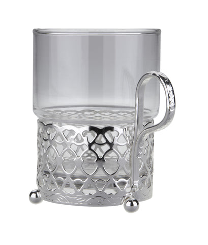 Queen Anne Silver Plated Single Heat Resistant Tea Glass with handle (Royal Antique) - 0-6322-A