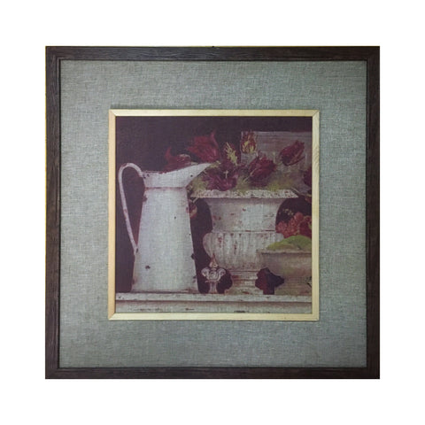 Wooden Tableau Flower Watering 64x64 cm - OYA3