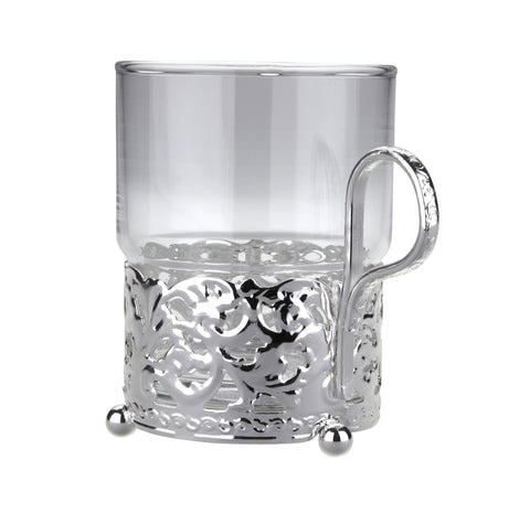 Queen Anne Silver Plated Single Heat Resistant Tea Glass with handle (Royal Design) - 0-6322-7