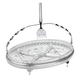 Queen Anne Silver Plated Oval Glass Appetizer Dish with 4 Divisions (Handle +Fork) - 0-6228