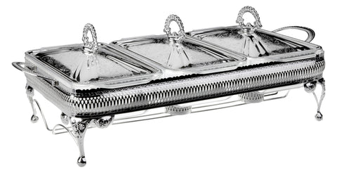 Queen Anne Silver Plated Rectangle Serving Dish Triple with warmers (3 Lid + 3 Oven Dish) - 0-6283