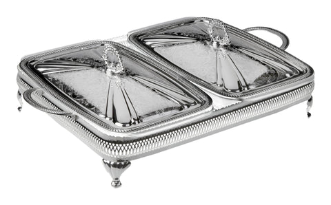 Queen Anne Silver Plated Rectangle Serving Dish Large Double (2 Lid +  2 Oven Dish) - 0-6307