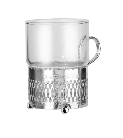 Queen Anne Silver Plated Single Heat Resistant Tea Glass with handle (Roman Design) - 0-6322-R