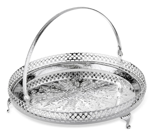 Queen Anne Silver Plated Round Tray with Handles and legs (23 cm Diameter) - 0-6328