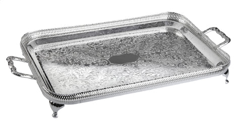 Queen Anne Silver Plated Medium Rectangle Tray with handles and legs (51 x 29 cm) - 0-6335