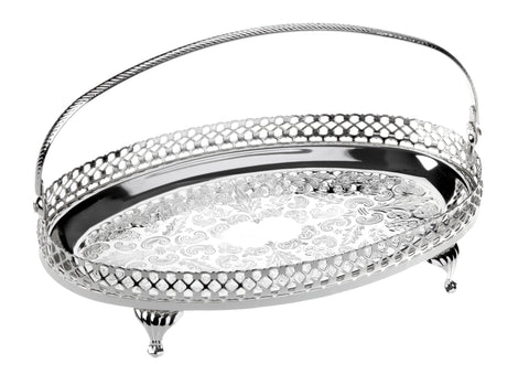 Queen Anne Silver Plated Small Oval Tray with swing handle (23 x 14.5 cm) - 0-6853