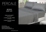 Percale 100% Egyptian Cotton Bed Sheet 5 pieces Set (Sheet (280x300 cm)+2 Pillow Covers+2 Pillow Cases) Grey-2171GR