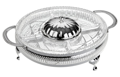 Queen Anne Silver Plated Oval Glass Appetizer Dish with 5 Divisions with Lid - 60-6202