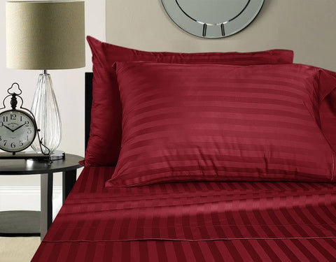 Loom Bed Sheet With Elastic 3 Pieces Sets (Bed sheet (160x200/30 cm)+2 Pillow Covers) Burgundy - 8543BR