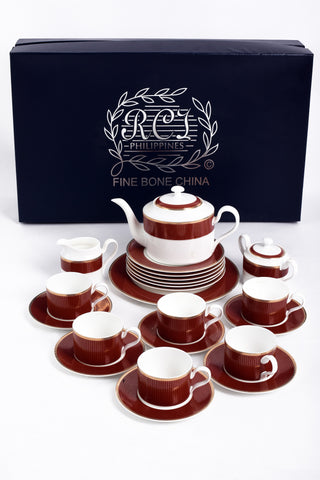 RCI Bone China Tea Set & Dessert Plates 24 Pieces Brown- M24B1
