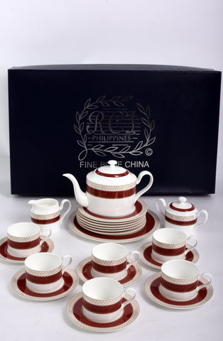RCI Bone China Tea Set & Dessert Plates 24 Pieces Brown- M24B2