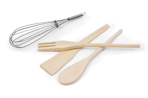 Wooden Servers Set 4 Pieces (Fork+2 Spoons+Whisker) - OYA14