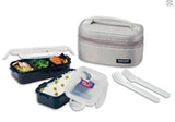 Lock & Lock Lunch Box (350ml container x2+Fork&Spoon+Bag) Grey - HPL752DG
