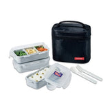 Lock & Lock Lunch Box (350ml container x3+Fork&Spoon+Bag) Black - HPL754DB