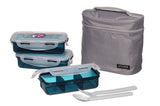 Lock & Lock Lunch Box (350ml container x3+Fork&Spoon+Bag) Grey - HPL754DG