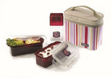 Lock & Lock Lunch Box (350ml container x2 + 300ml water bottle + Bag) Dark Purple - HPL754RP