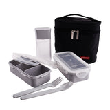 Lock & Lock Lunch Box (350ml container x2+300ml water bottle+Fork&Spoon+Bag) Black - HPL758DB
