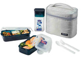 Lock & Lock Lunch Box (470ml container x2+300ml water bottle+Fork&Spoon+Bag) Grey - HPL758DG