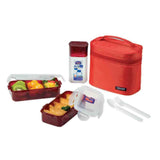 Lock & Lock Lunch Box (470ml container x2+300ml water bottle+Fork&Spoon+Bag) Red - HPL758DR