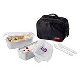 Lock & Lock Lunch Box (0.5L container x2+Fork&Spoon+Bag) Black - HPL762DB