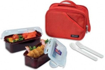 Lock & Lock Lunch Box (0.51L container x2+Fork&Spoon+Bag) Red - HPL762DR