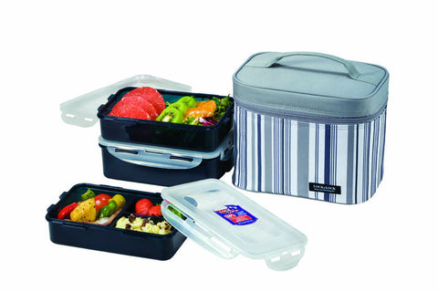 Lock & Lock Lunch Box (800ml container x2+1L container+Bag) Grey - HPL817DG