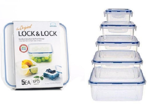 Lock & Lock 5 Piece Plastic Container Set (180ml+410ml+750ml+1.2L+2.0L) Transparent - HPL980CLQ5