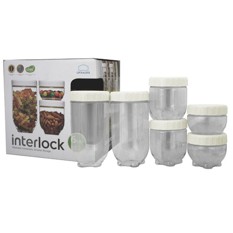 Lock & Lock Interlock Set of 6 pcs (500ml x2 + 280ml x2 + 150ml x2) white - INL203S6