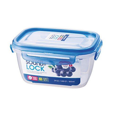 Lock & Lock Sound Lock Rectangle Plastic Container 850ml  Blue - LEP532