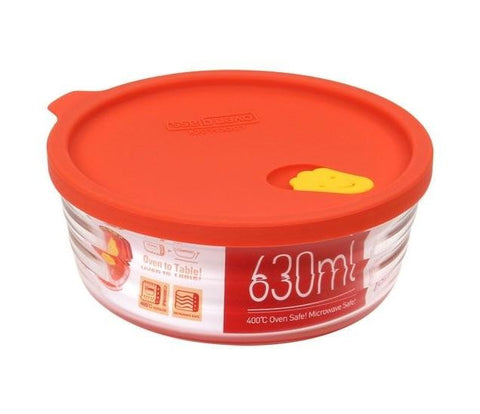 Lock & Lock Round Glass Container with Steam Hole & Silicon Lid 630ml Orange  - LLG771